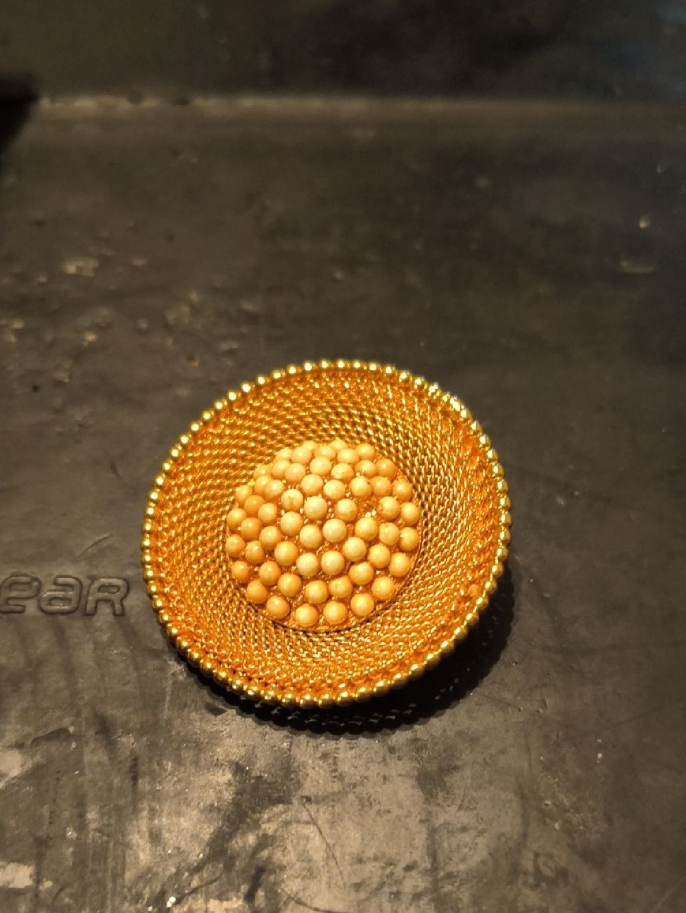 Gold-Tone Beaded Woven Brooch in Warm Gold